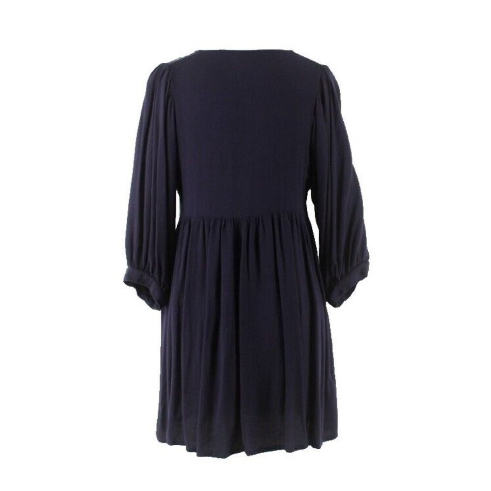 Umgee Sz S Navy Blue Multi Applique Front Gathered Cotton Poly Flowing Dress - Picture 2 of 13